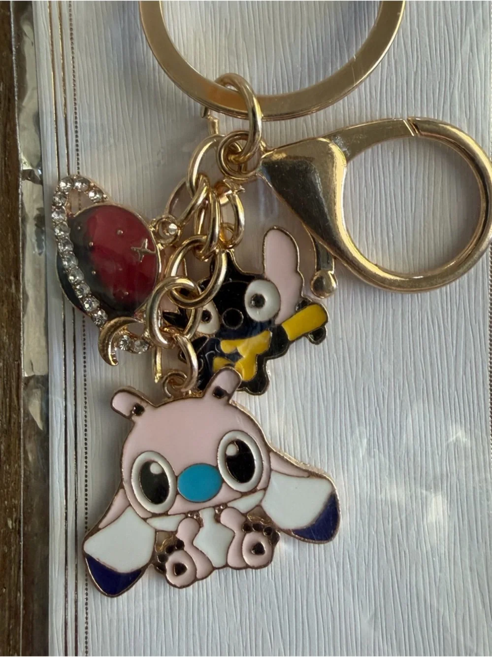 Disney Stitch Themed Keychain Bag Charm with Pink Angel & Black Stitch, NWT - Picture 2 of 2